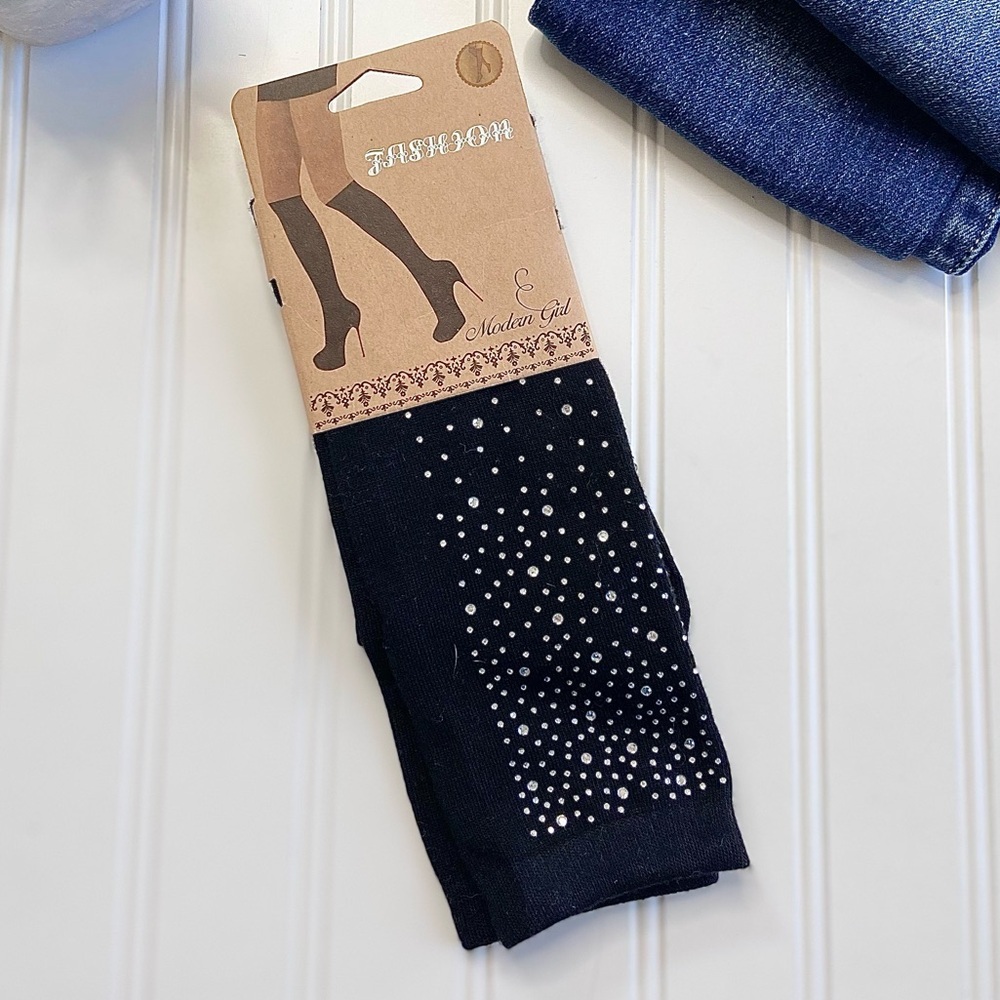 Crystal Sprinkle Knee Socks-black